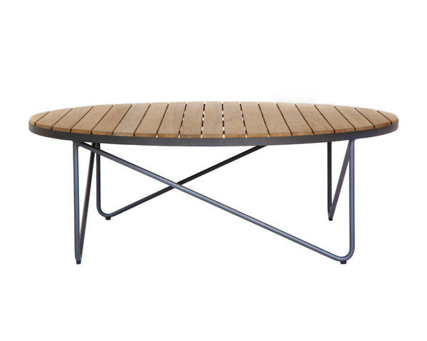 Sunpan RIMINI Modern Round Coffee Table with Teak Top & Aluminum Frame for Indoor/Outdoor Living Spaces 109511