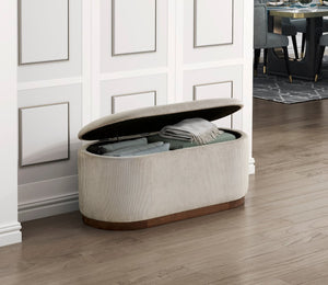 English Elm Lift Taupe Corduroy Storage Bench with Foam Cushion, Walnut Legs, Hidden Compartment for Entryway Comfort and Organization B011P298245