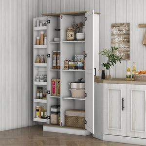 English Elm Homcom 70" Tall Kitchen Pantry Cabinet - Modern Cream White Storage With Adjustable Shelves & Spice Racks W2225P249926