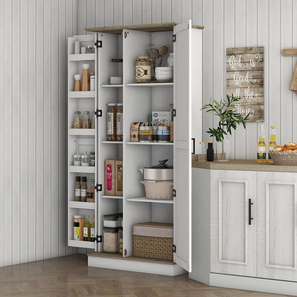 English Elm Homcom 70" Tall Kitchen Pantry Cabinet - Modern Cream White Storage With Adjustable Shelves & Spice Racks W2225P249926