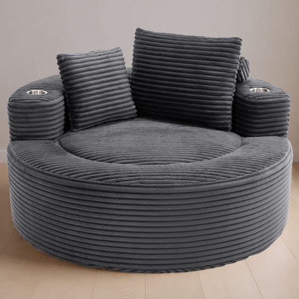 English Elm Round Cloud Sectional Sofa Bed with Memory Foam Cushions for Studio Living Spaces Dark Grey W3224P444286