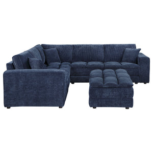 English Elm Azure Corduroy Modular Sectional Sofa Retro Tufted Five Piece L-shape Lounge B062S01408