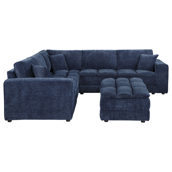 English Elm Azure Corduroy Modular Sectional Sofa Retro Tufted Five Piece L-shape Lounge B062S01408