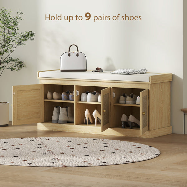 English Elm Homcom Entryway Storage Bench Padded Linen Seat Dual Cabinets White Mdf Hallway W2225P485637