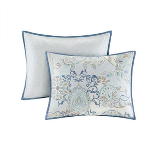 JLA Home Madison Park - 8 Botanical Cotton Reversible Comforter Set with Watercolor Floral Medallion, OEKO‑TEX Certified Elegance 90 L x 90 W x 1.5H MP10-5803