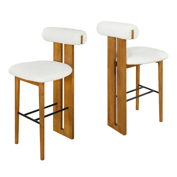 English Elm Christopher Knight Home® - Renee Mid-Height Upholstered Barstool with Cloud-Top Backrest and Stain-Resistant Fabric, Set of 2 Walnut,White N775P277442W
