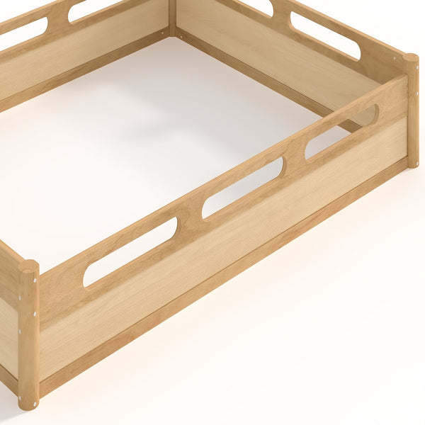 English Elm Queen Low Profile Floor Bed Pine Wood Frame Japandi Minimalist Bedroom Design Natural W1580P438796