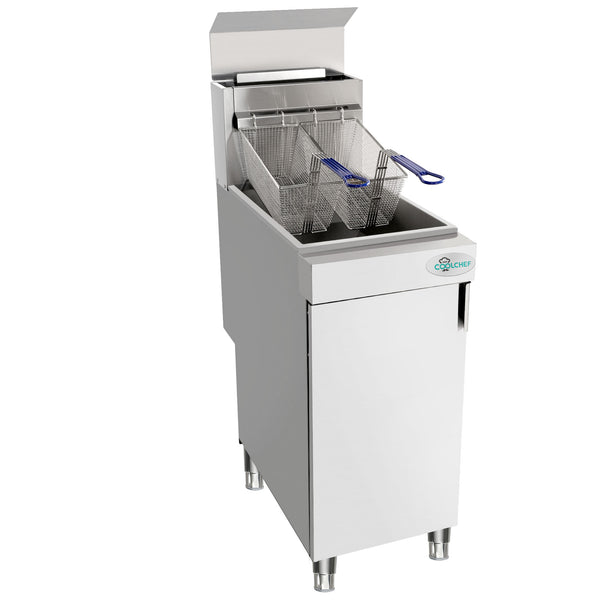 English Elm 90,000 Btu Triple Burner Natural Gas Fryer with 40 Lb Capacity for Restaurants W3629P365491