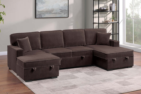 English Elm Chocolate Corduroy Sectional Sleeper Sofa with Dual Storage Chaises for Living Rooms Chocolate B011S02167