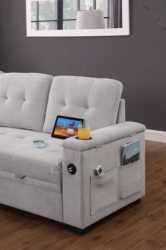 English Elm Ashlyn Sleeper Sectional with Storage Chaise Usb Charging Pocket Coil Woven Fabric B061S00950