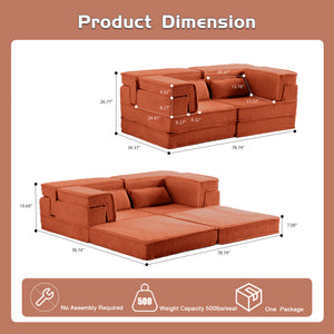 English Elm Compression Mahjong Sofa - Versatile Modular Floor Sofa Bed In Orange, Plush Memory Foam Comfort W3723P377144