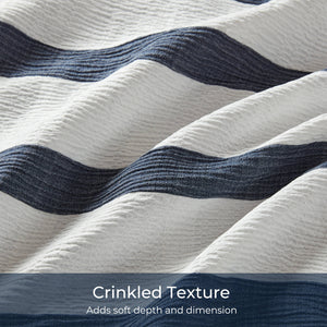 English Elm 3-piece Yarn-dyed Woven Stripe Comforter Set with Seersucker Texture for Full Queen Beds Blue B035P463219