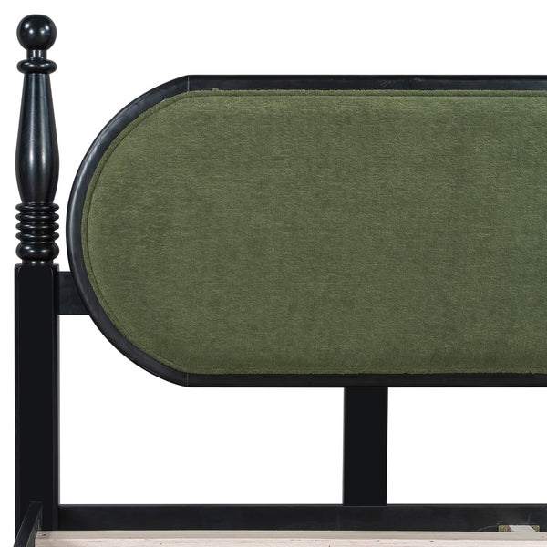 English Elm King Platform Bed Solid Wood Frame Navy Velvet Headboard Modern Bedroom Furniture N770PK379966B