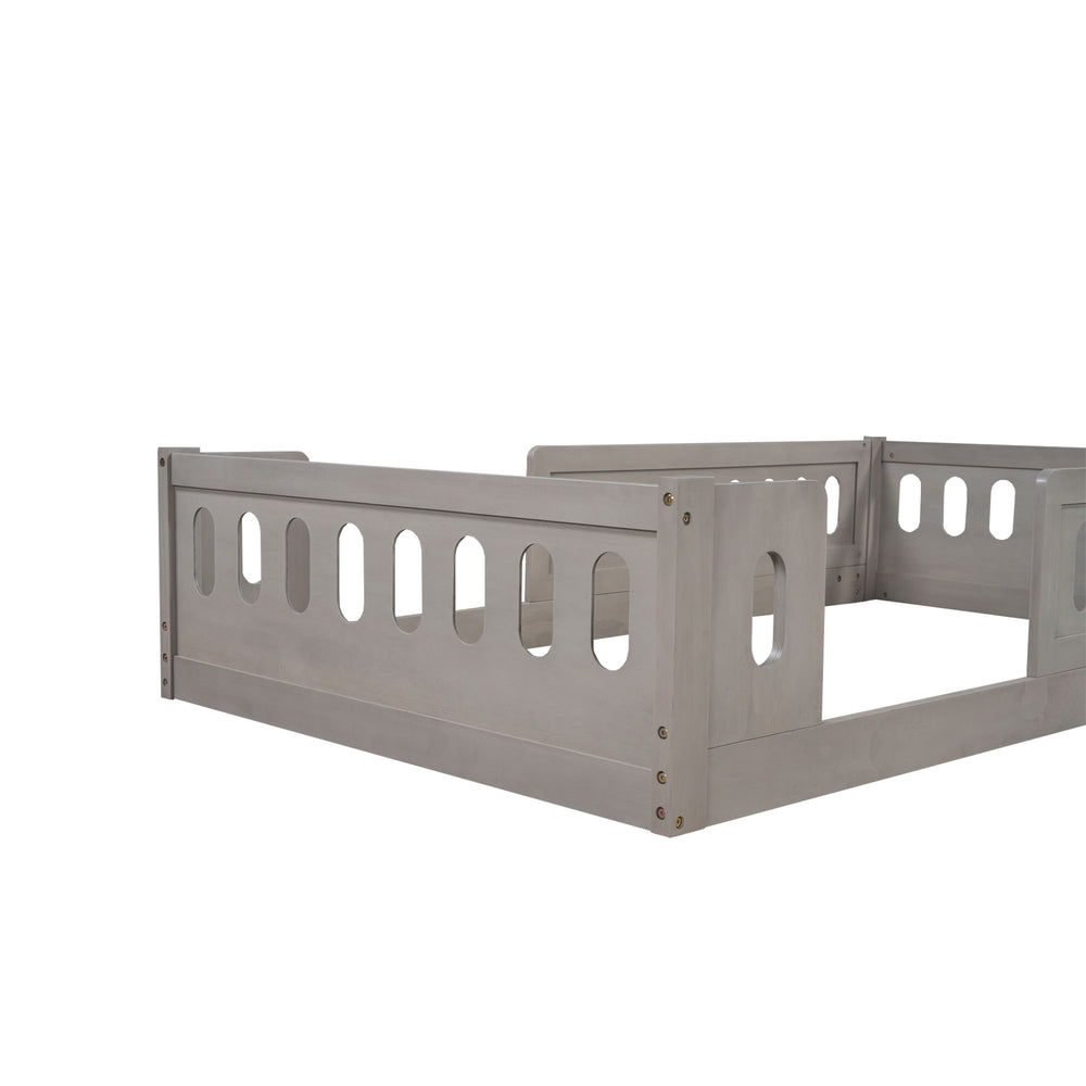 English Elm Wood Twin Size Platform Bed with Guardrail — Sturdy Pine & MDF Construction, Safe Low-Profile Design for Kids Natural N709P180836N