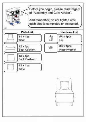 English Elm Living Armless Chair Gray Chenille Transitional Accent with Tapered Wood Legs, Pillows & High-Density Foam Cushions B2741P305625