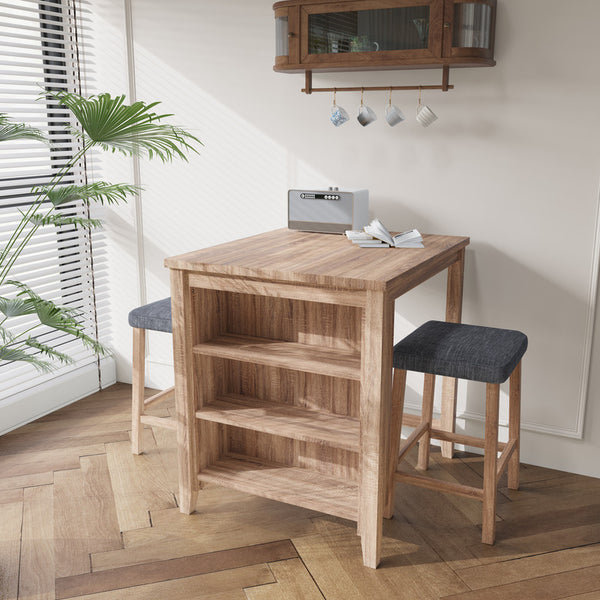 English Elm Dante Oak 3 Piece Counter Height Dining Set with Shelved Base and Linen Stools B2749P413180