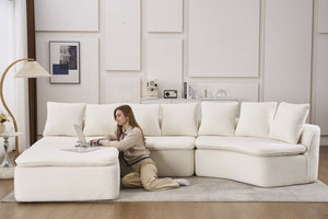 English Elm 133'' Modular U-shaped Sectional Chenille Sofa with Removable Recliner for Spacious Rooms Milk White W2231S00050