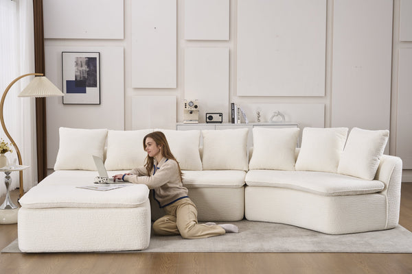 English Elm 133'' Modular U-shaped Sectional Chenille Sofa with Removable Recliner for Spacious Rooms Milk White W2231S00050
