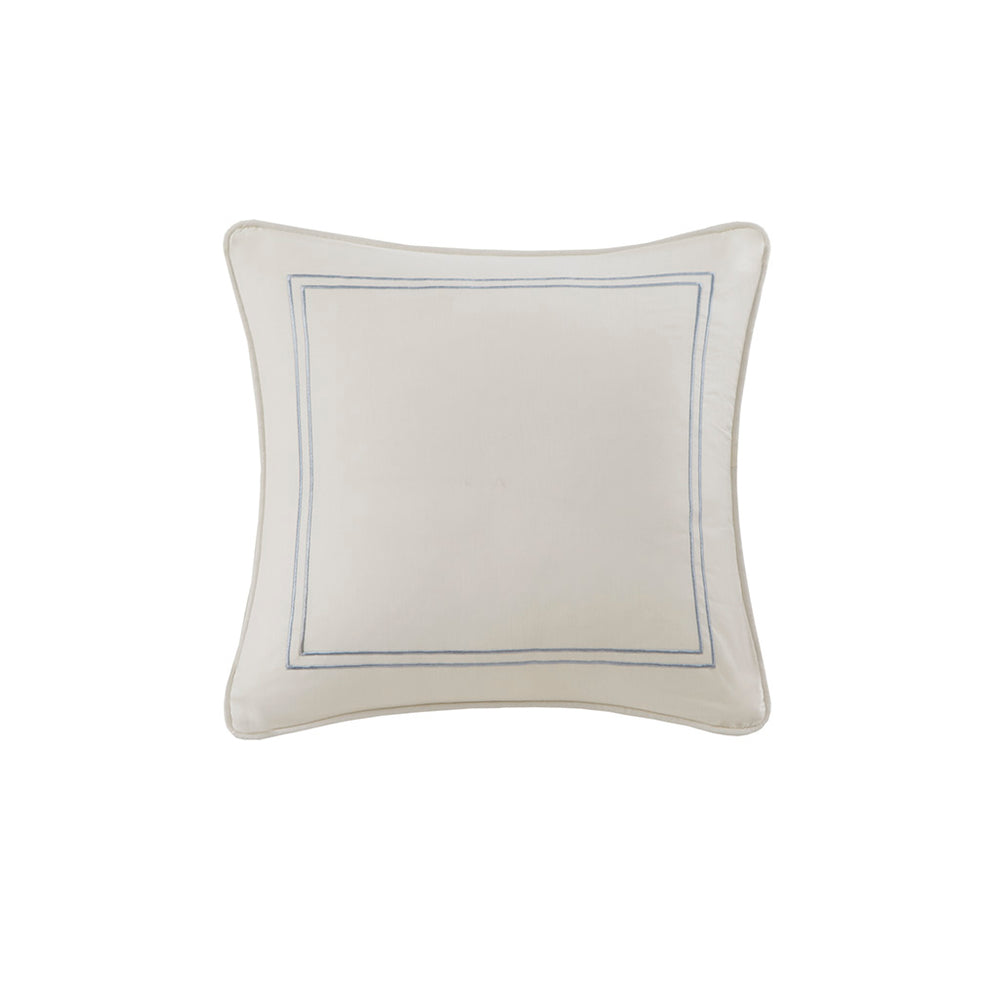 JLA Home Harbor House Blue - Cotton Chelsea Paisley Square Pillow with Satin-Stitch Border, OEKO-TEX Cotton Percale Elegance HH30-497