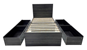 English Elm Robin Twin Storage Bed with Nightstand in Dark Gray — 4 Deep Drawers, Slatted Platform, Adjustable Headboard Shelving, Durable Build B040S00133