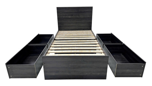 English Elm Robin Twin Storage Bed with Nightstand in Dark Gray — 4 Deep Drawers, Slatted Platform, Adjustable Headboard Shelving, Durable Build B040S00133