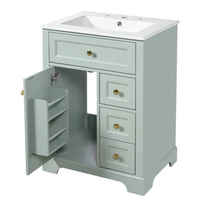 English Elm "24'' 24 Inch Glossy Freestanding Bathroom Vanity with Gold Hardware and Soft Close Storage Green Pinewood N725P375495F