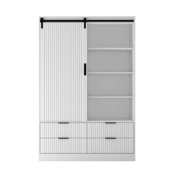English Elm Tall Bedroom Armoire - Stylish Storage Cabinet With Barn Doors, Hanging Rod, Drawers & Shelves, White W1321S00013-GIGA