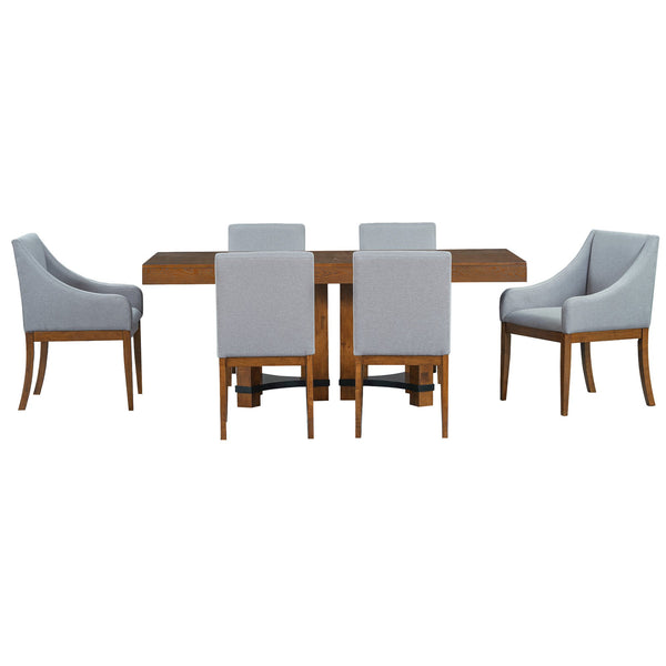 English Elm Topmax Rustic Acacia Extendable Dining Set Seats Eight with Upholstered Chairs SP000064AAD