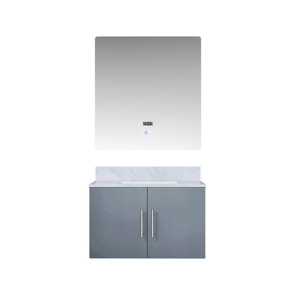 English Elm Dark Grey Bath Vanity With Carrara Marble Top & Led Mirror - Modern Design For Stylish Bathrooms B2731S00662