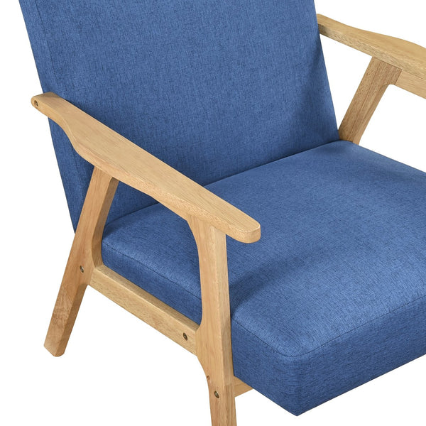 English Elm Modern Mid-Century Accent Chair Walnut Frame with Textured Linen Upholstery and Cushioned Seat Comfortfulness Blue,Natural 26.5 L x 23.5 W x 10 H B011P308035