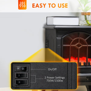 English Elm Homcom Electric Fireplace Stove - Compact 18" Heater With Realistic Flame, 2 Heat Settings & Safety Features W2225P249853