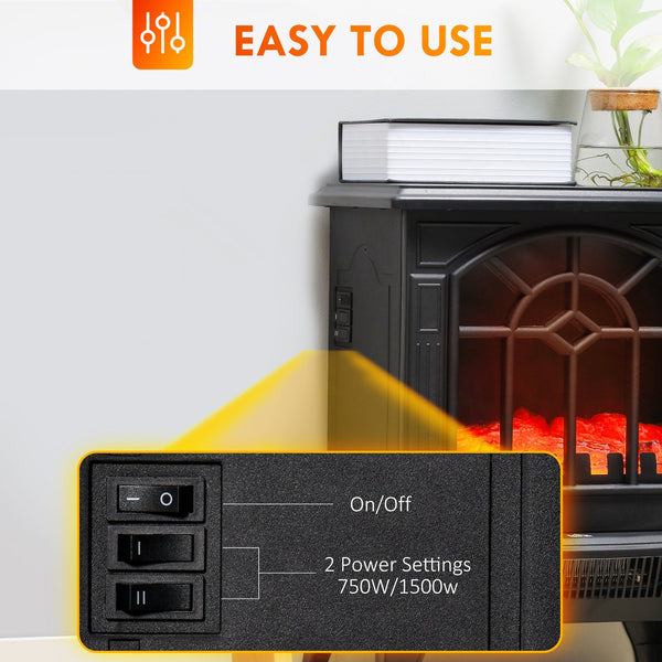 English Elm Homcom Electric Fireplace Stove - Compact 18" Heater With Realistic Flame, 2 Heat Settings & Safety Features W2225P249853