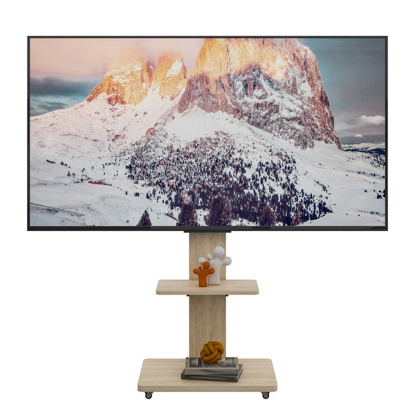 English Elm Tv Floor Stand Rolling Cart with Lockable Wheels Height Adjustable Iron Mdf Mount Natural W241P246879