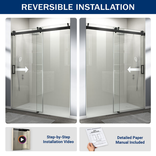 English Elm 56" Frameless Sliding Shower Door Tempered Glass Soft Close Brushed Nickel Hardware Matte Black W1573P198746