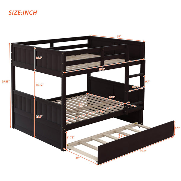 English Elm Full Over Bunk Bed with Twin Trundle Pine Frame Kids Shared Bedroom Sleeper Espresso LT000350AAP