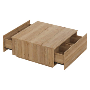 English Elm 33.25" Square Storage Coffee Table Four Drawer Matte Mdf Living Room Centerpiece Natural N735P422508N
