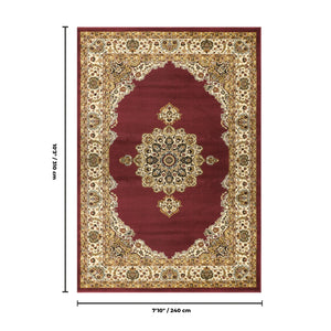 English Elm Classic Persian Medallion Area Rug Bold Red Oriental Pattern for Living or Dining Rooms B186P452271
