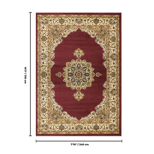 English Elm Classic Persian Medallion Area Rug Bold Red Oriental Pattern for Living or Dining Rooms B186P452271