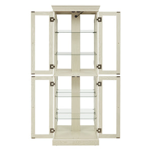English Elm Lighted Glass Curio Display Cabinet with Quiet Hinge, Internal LED Lighting, Adjustable Shelves, Vintage Carved Handle Antique White W2275P199812