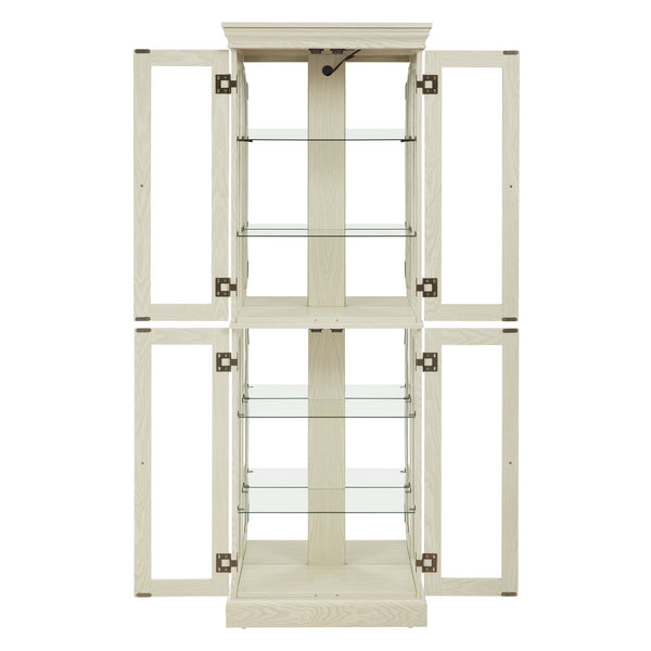 English Elm Lighted Glass Curio Display Cabinet with Quiet Hinge, Internal LED Lighting, Adjustable Shelves, Vintage Carved Handle Antique White W2275P199812