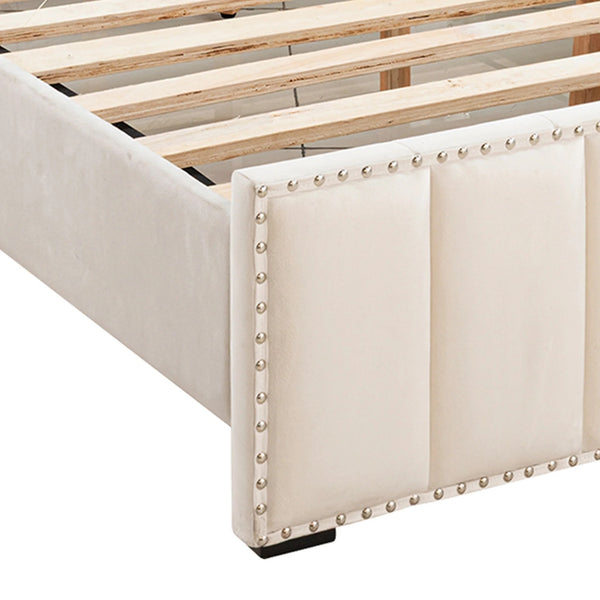 English Elm Contemporary Full Bedroom Set Channel Tufted Upholstered Bed with Led and Nightstands Beige B2741S00776