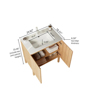 English Elm NIKO 30" Bathroom Vanity with Glossy Ceramic Sink, Striped Woodgrain Cabinet, Soft-Close Doors W2615S00065