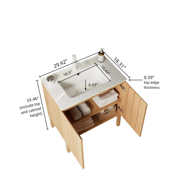 English Elm NIKO 30" Bathroom Vanity with Glossy Ceramic Sink, Striped Woodgrain Cabinet, Soft-Close Doors W2615S00065