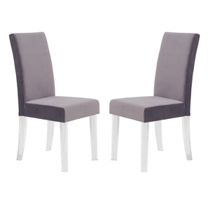 English Elm Quinara Plush Velvet Dining Chair with Clear Acrylic Legs, Set of 2 — Modern Comfortable Seating Gray B2736P354331