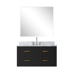 English Elm Black Single Sink Vanity Set With Carrara Marble Top, 34" Mirror & Chrome Faucet - Stylish Upgrade! B2731S01987