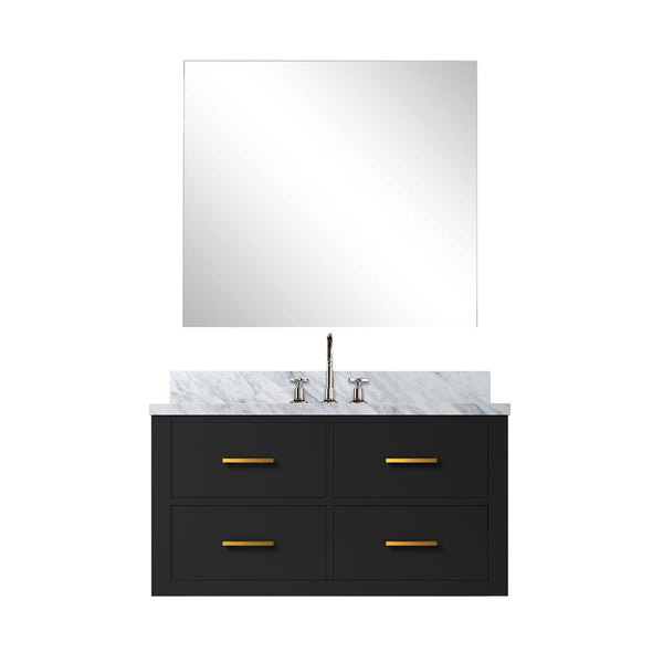 English Elm Black Single Sink Vanity Set With Carrara Marble Top, 34" Mirror & Chrome Faucet - Stylish Upgrade! B2731S01987