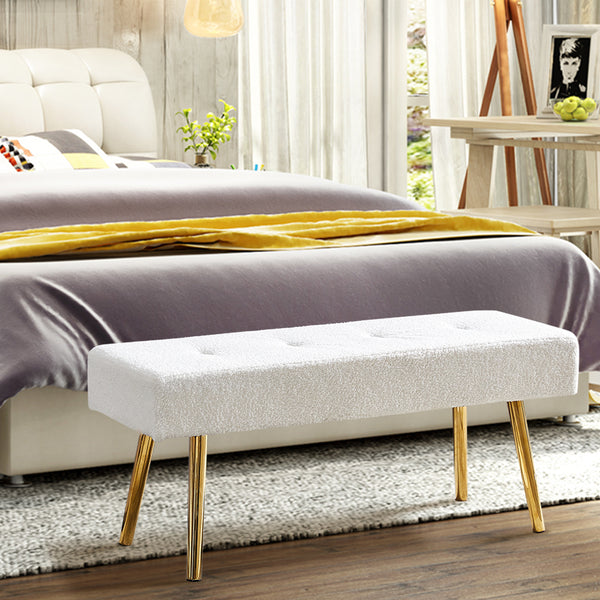 English Elm Modern Faux Teddy Fur Upholstered Bench with Gold Legs for Bedroom Entryway W116456798