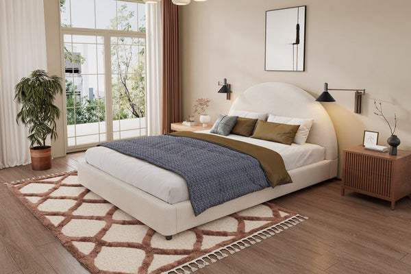 English Elm Christopher Knight Home® - Queen Size Bed Frame With Plush Boucle Upholstered Headboard - Modern Design For Cozy Bedrooms N757Q329194W