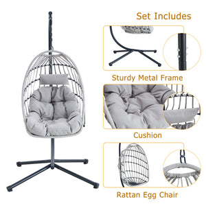English Elm Grheavy-duty Iron Egg Chair Pe Rattan Woven Swing Seat for Patio or Living Room W2920P281903