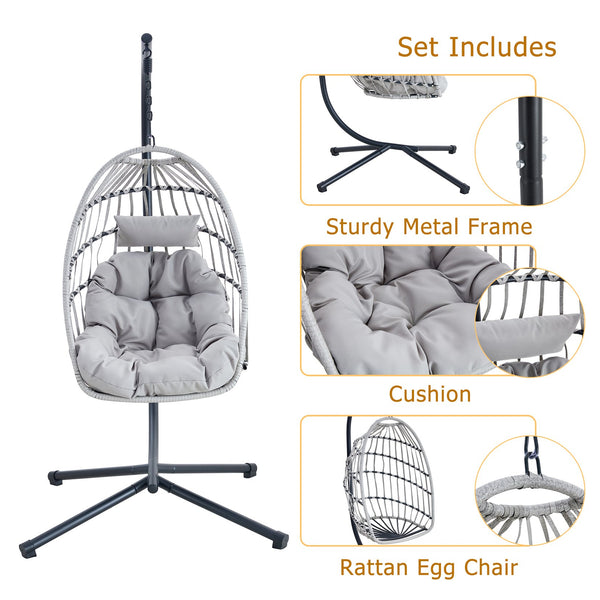 English Elm Grheavy-duty Iron Egg Chair Pe Rattan Woven Swing Seat for Patio or Living Room W2920P281903
